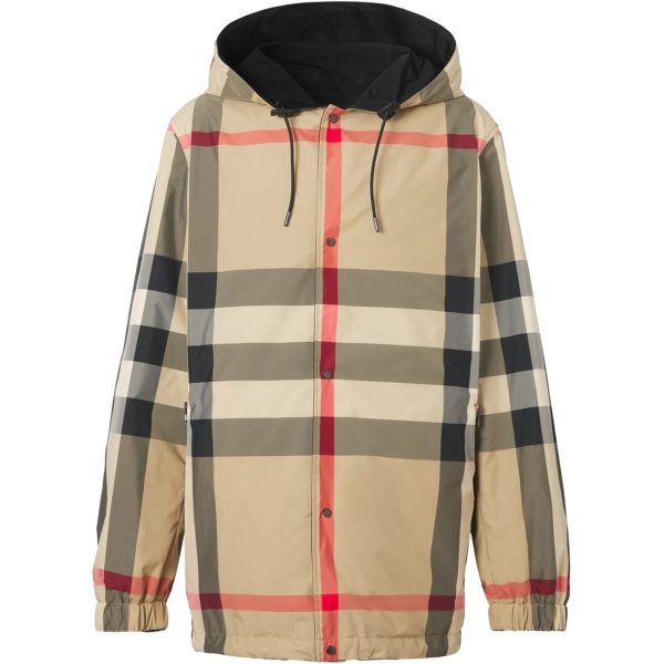 reversible check hooded jacket
