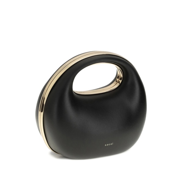 round leather clutch bag