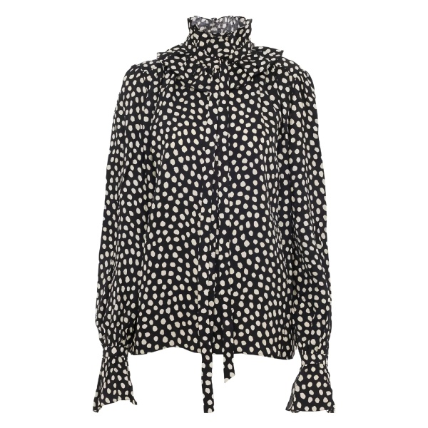 ruffled high-neck blouse