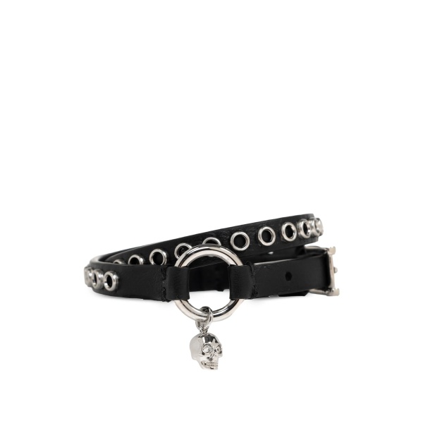skull-charm leather bracelet