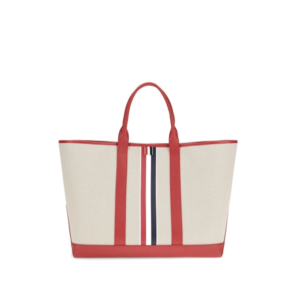 striped leather handles tote