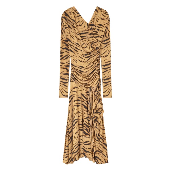 tiger-print draped midi dress