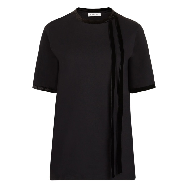 velvet-trimmed short-sleeves top