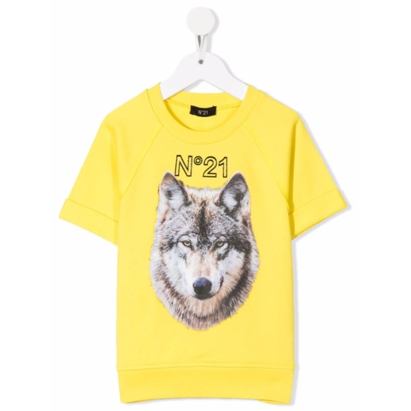 wolf-print short-sleeve cotton sweatshirt