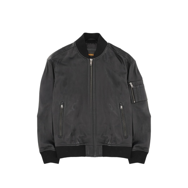 zip-up leather bomber jacket