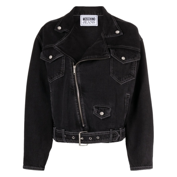 belted denim biker jacket