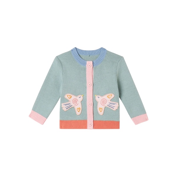 bird-appliqué cardigan