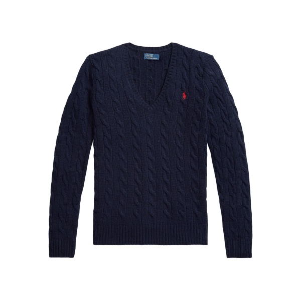 cable-knit V-neck sweater