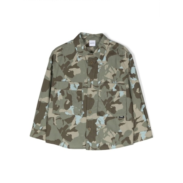 camouflage-print two-pocket shirt