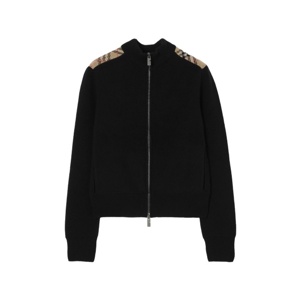 check funnel-neck cardigan