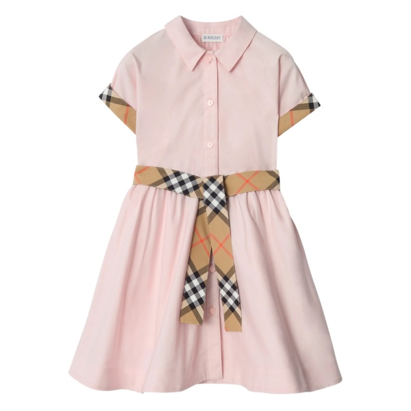 checked-trim cotton shirt dress
