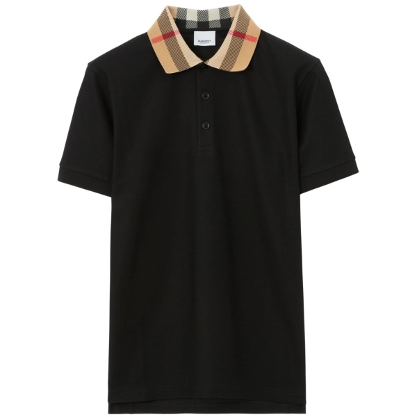 checkered-collar cotton polo shirt