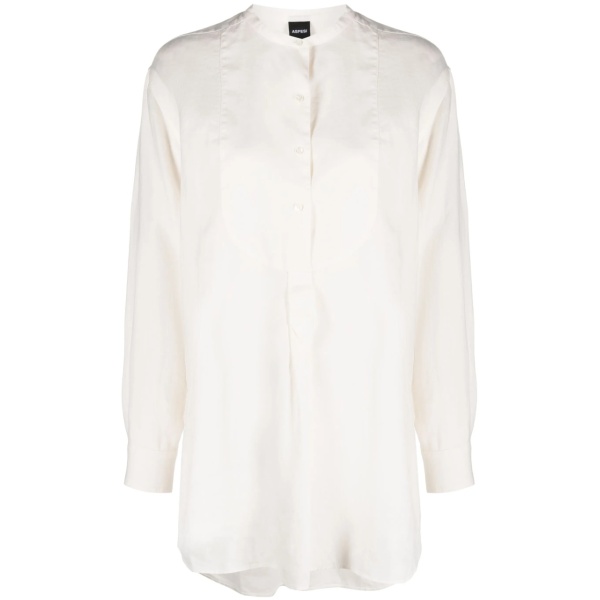 collarless linen bib shirt