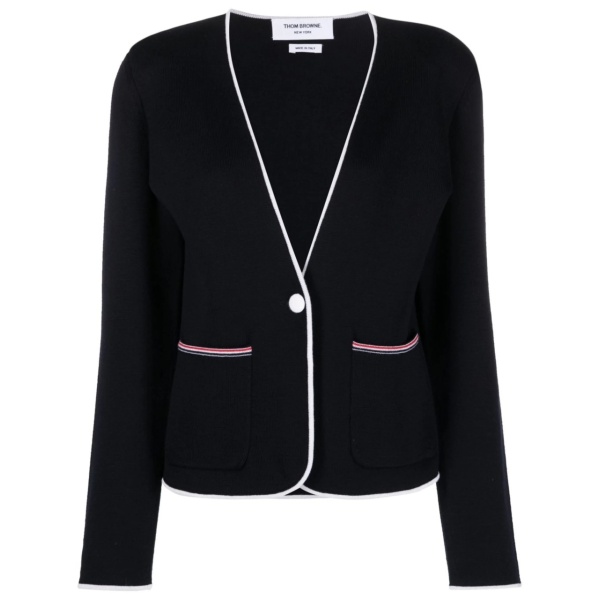 contrasting-trim collarless jacket