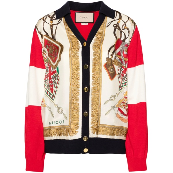 Crest-print wool cardigan