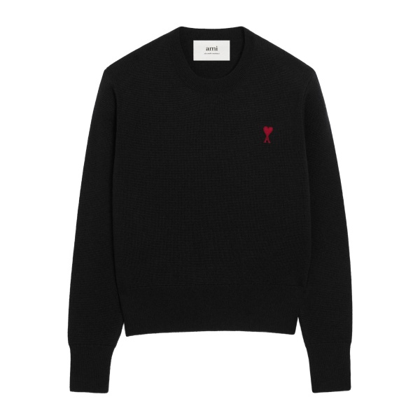 crewneck heart-embroidered wool sweater