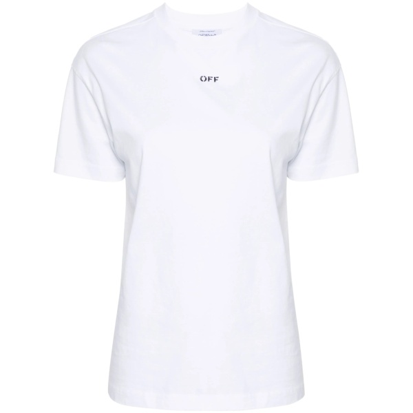 Diag-stripe cotton T-shirt