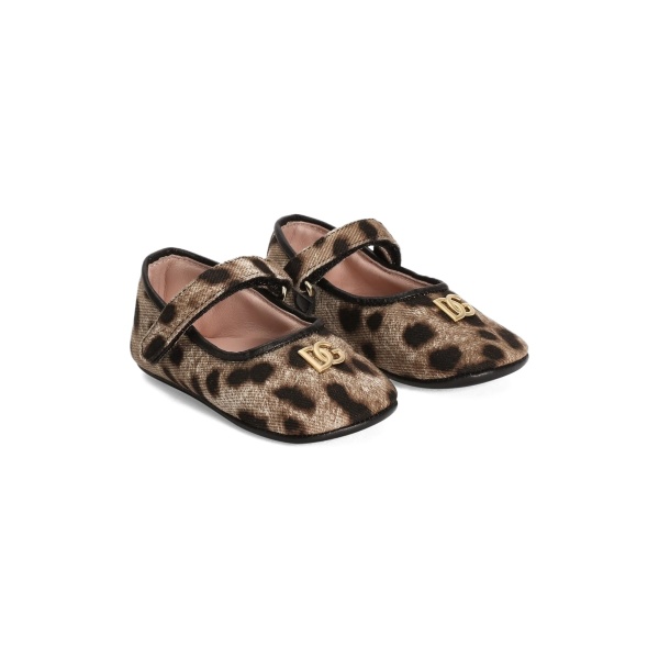Drill leopard-print ballet flats