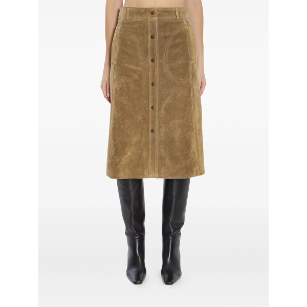 Elen snap-button suede midi skirt