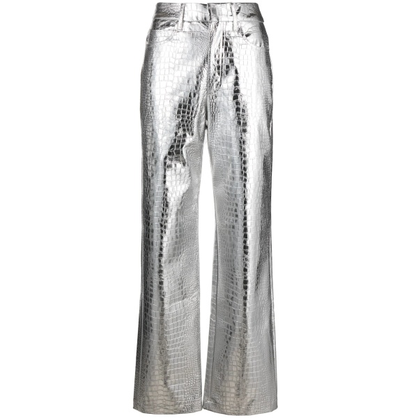 embossed-crocodile high-waisted straight trousers
