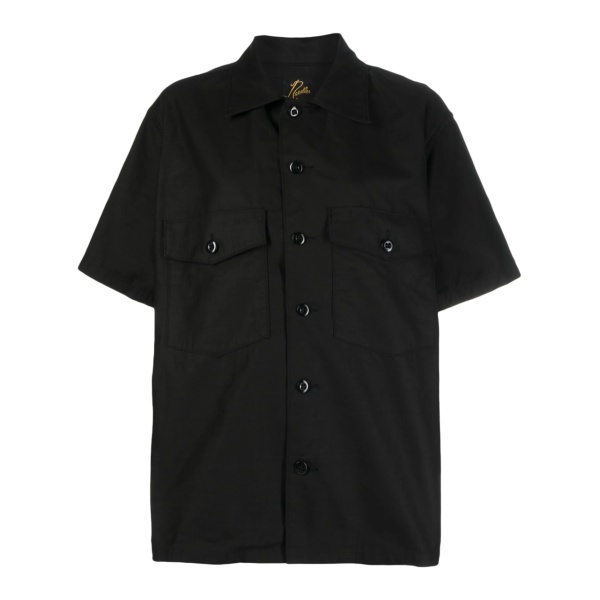 flap-pockets cotton shirt