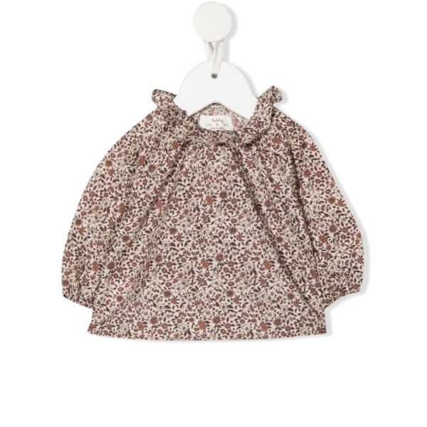 floral-print ruffled blouse