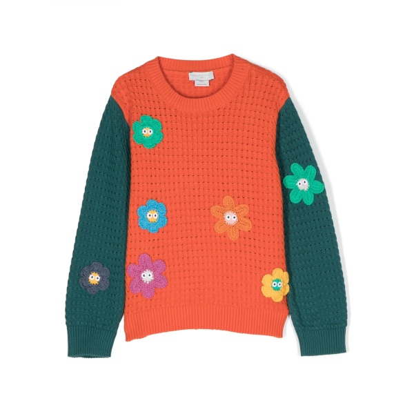 flower-embroidered colour-block jumper