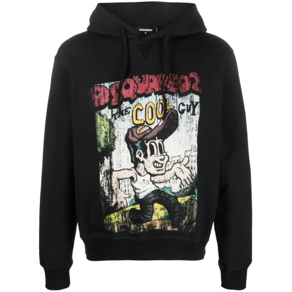 graffit-print cotton hoodie