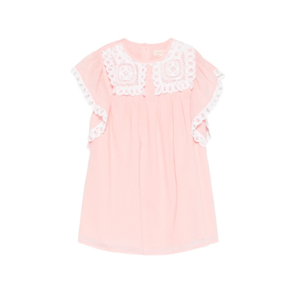 Haida lace-embroidered ruffled-sleeve dress