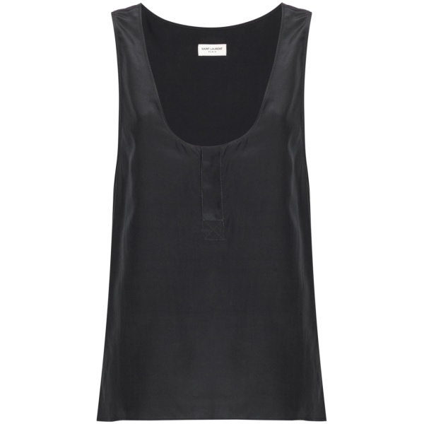 Henley-neck silk tank top