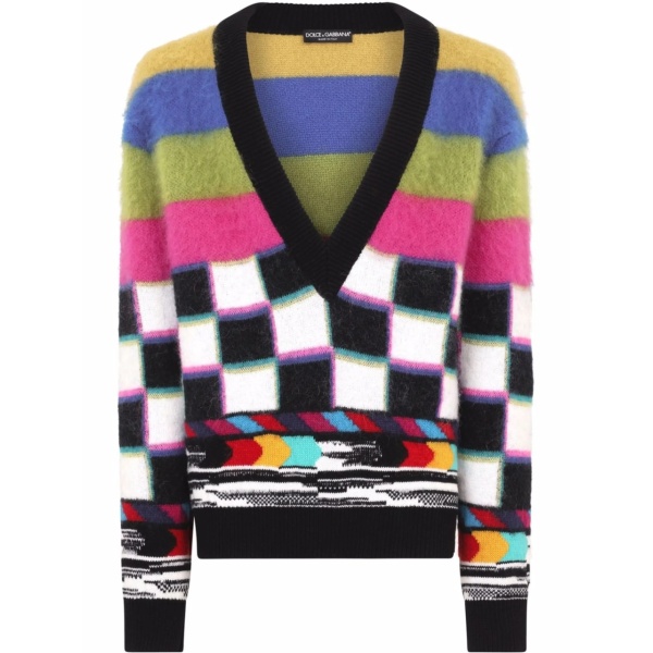 intarsia-knit plunge-neck jumper