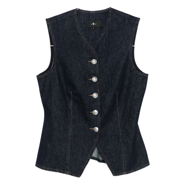 Lady button-fastening denim waistcoat