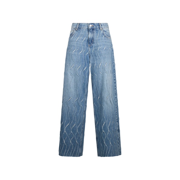 laser-etched flared jeans