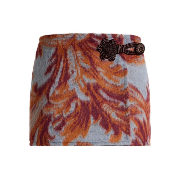 leaf-print belted mini skirt