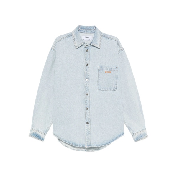 logo-embroidered denim shirt