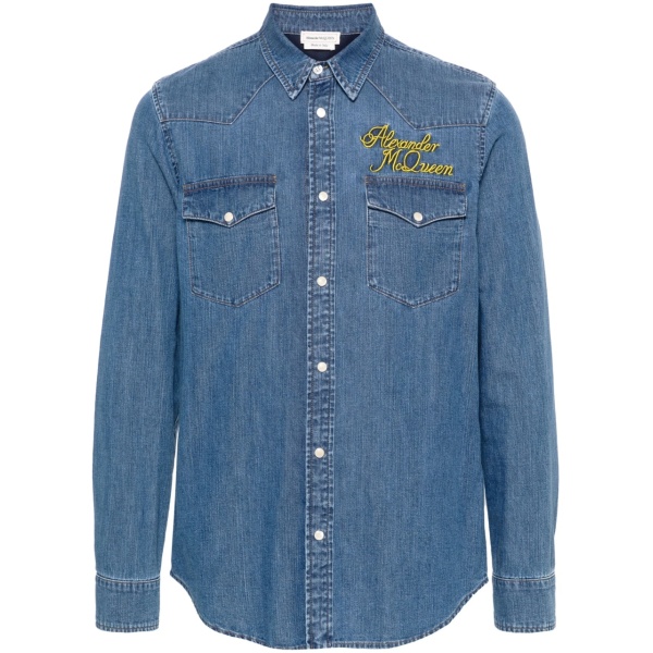 logo-embroidered denim shirt