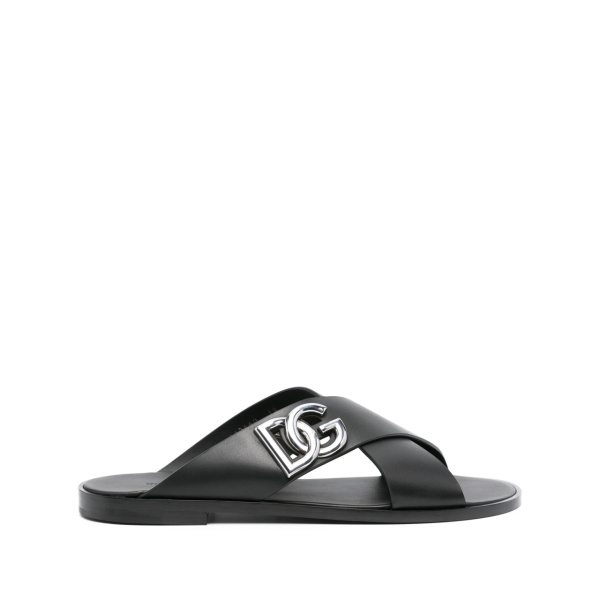 logo-lettering leather slides