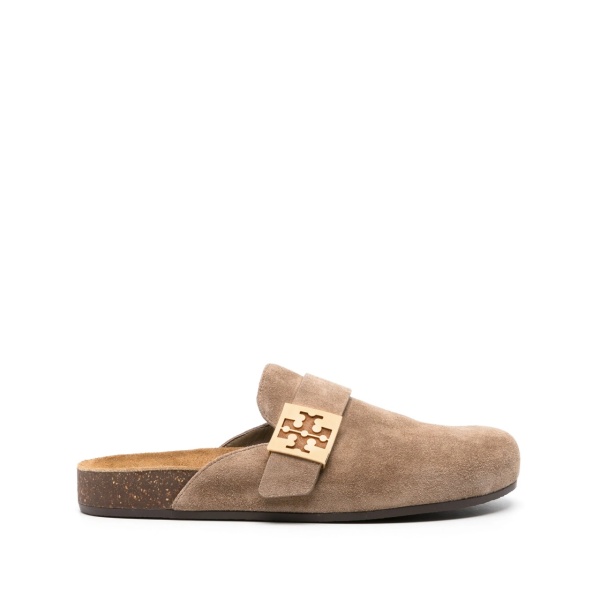 logo-plaque suede mules
