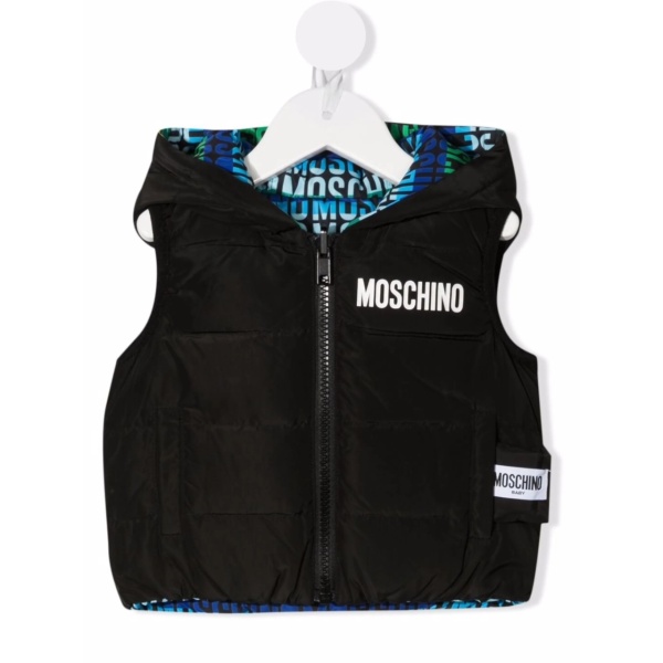 logo-print hooded gilet