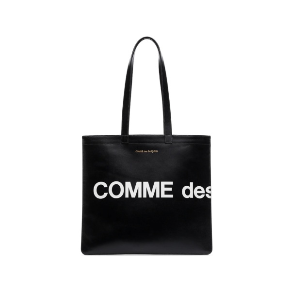 logo-print leather tote bag