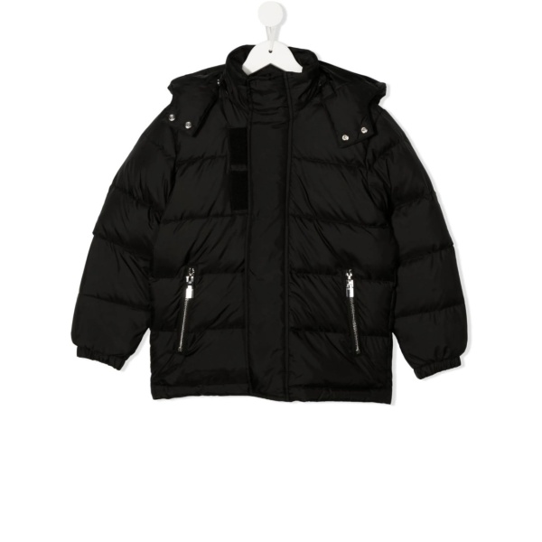 logo print puffer hooded jacket