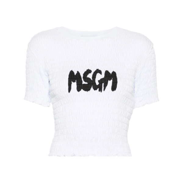 logo-print smocked T-shirt