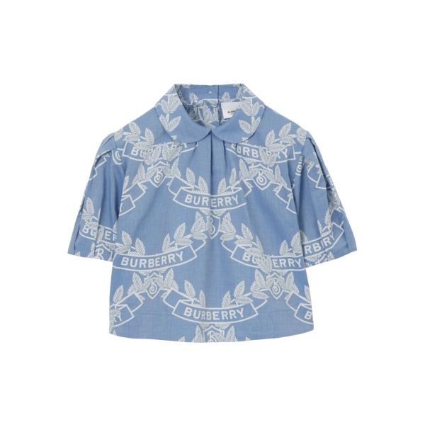motif-print cotton chambray blouse