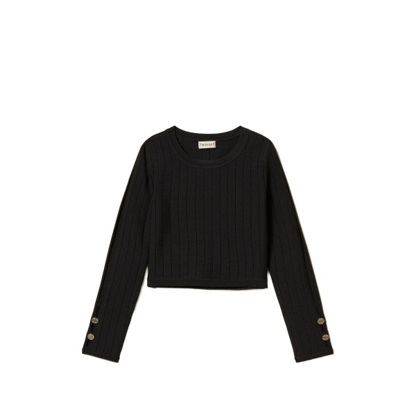 openwork button sweater