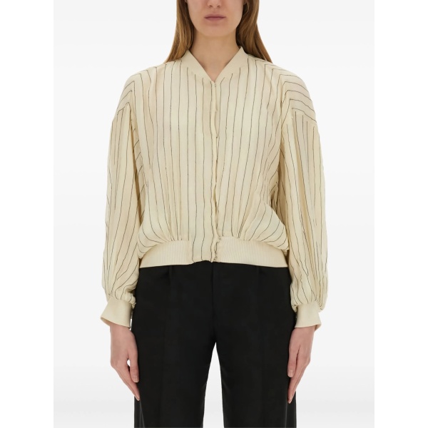 pinstripe balloon-sleeve jacket