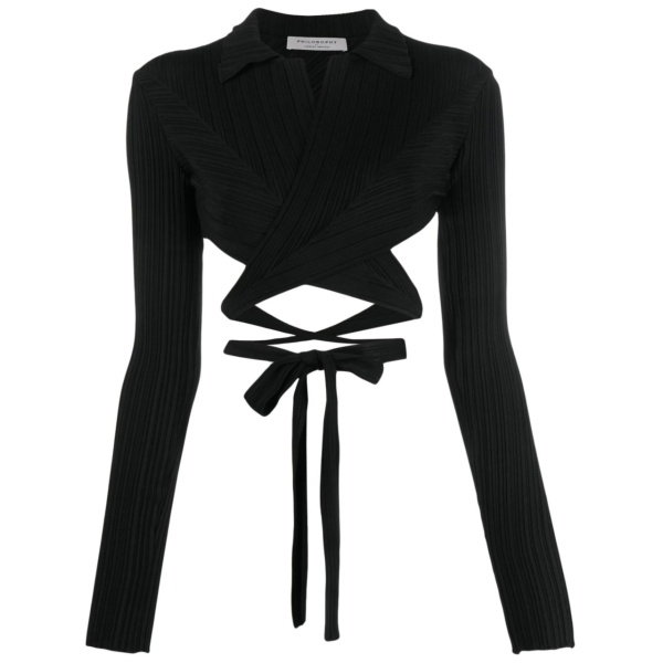 plissé wrap-around cropped shirt