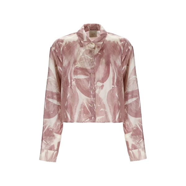 point-collar print shirt
