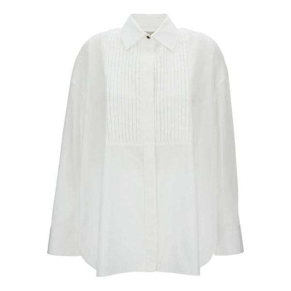 Popeline pleated jewel button shirt