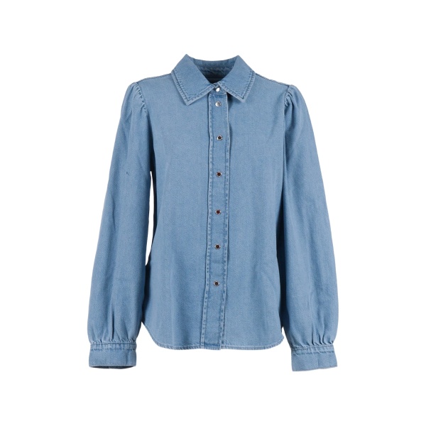 puff-sleeve button-up shirt