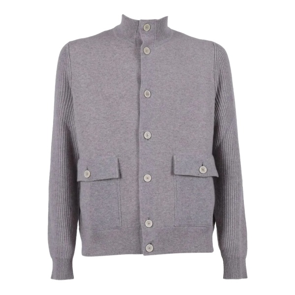 ribbed-panel wool cardigan